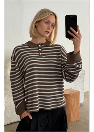 Adanne stripe polo bluse Brown/Blue Boii Studios